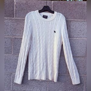Abercrombie & Fitch Men's Medium Cream Cable Knit Old Money Wool Blend Sweater